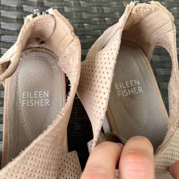 Eileen Fisher Perforated Nubuck Leather Crisscross Platform Sandals 6.5 Blush - Picture 5 of 11
